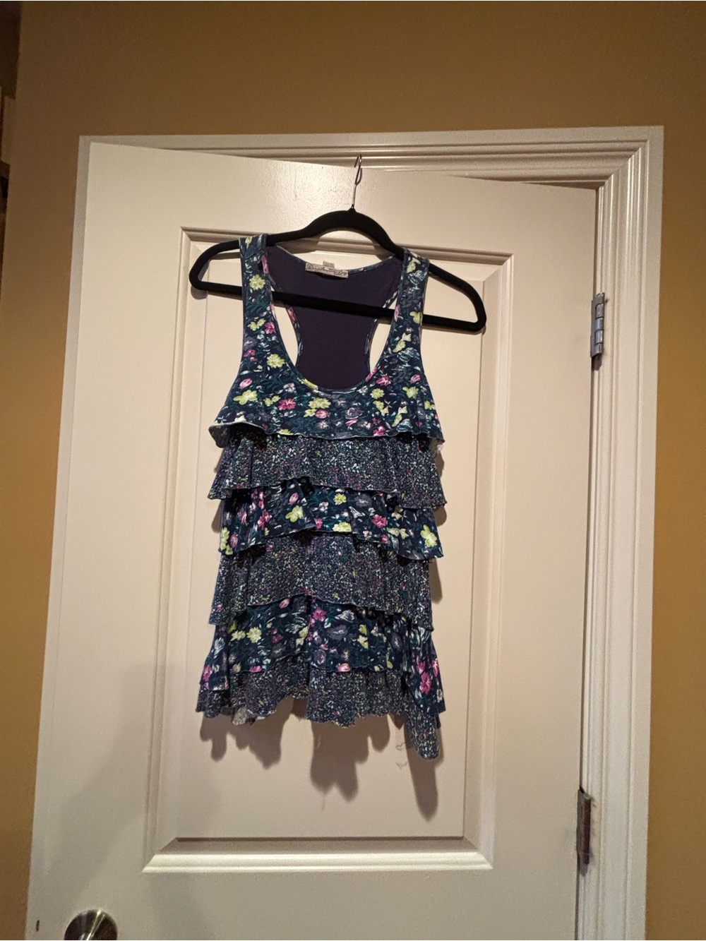 American Rag Navy Floral Tiered Ruffle Tank